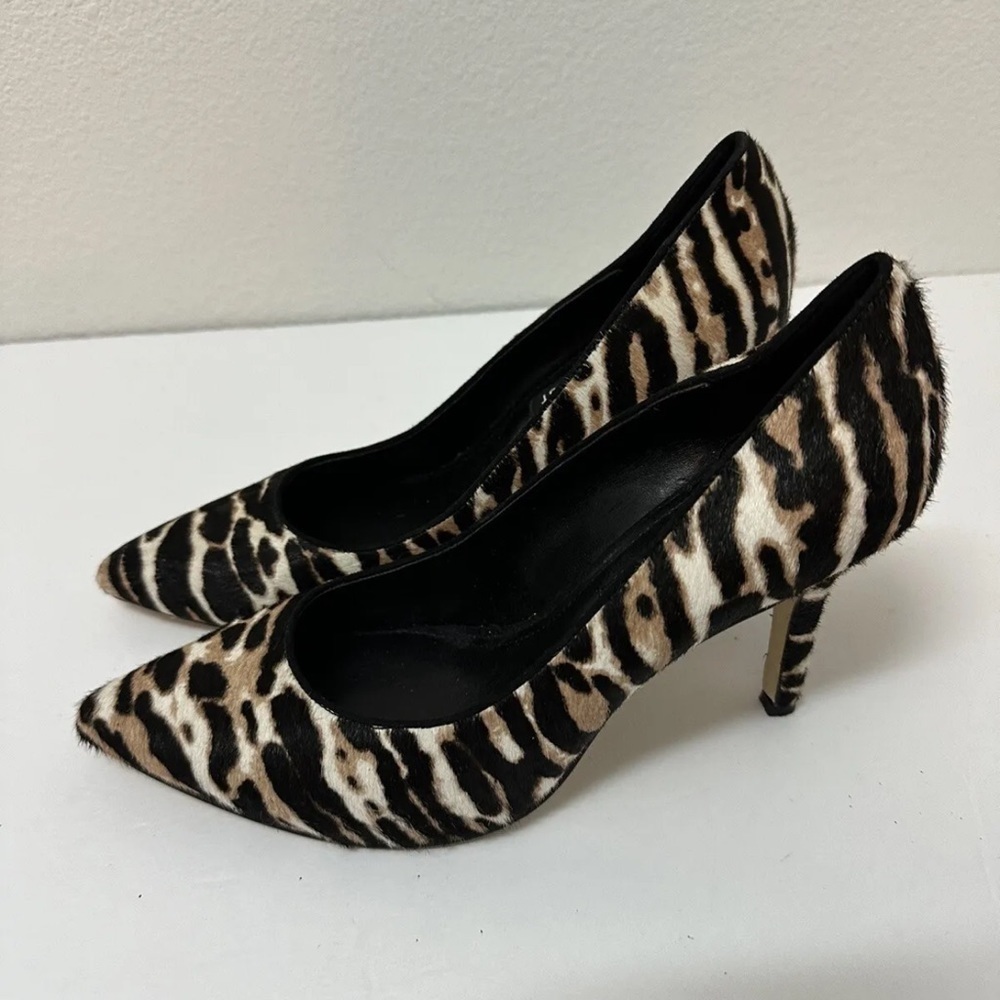 Nine West Black and Brown Zebra Print Pointed Toe Heels